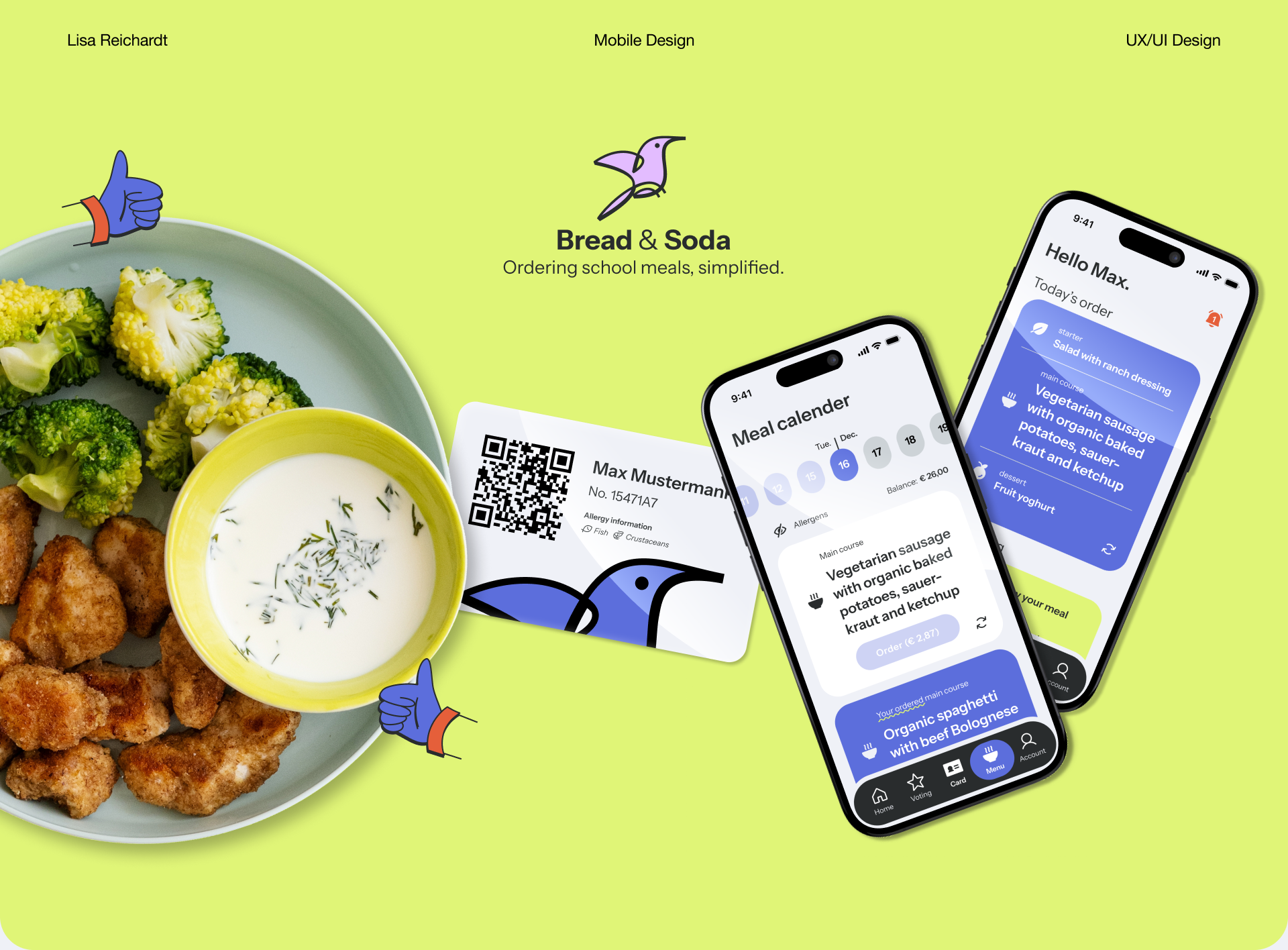 Mobile App Design Concept - screen of a mobile app for ordering school meals