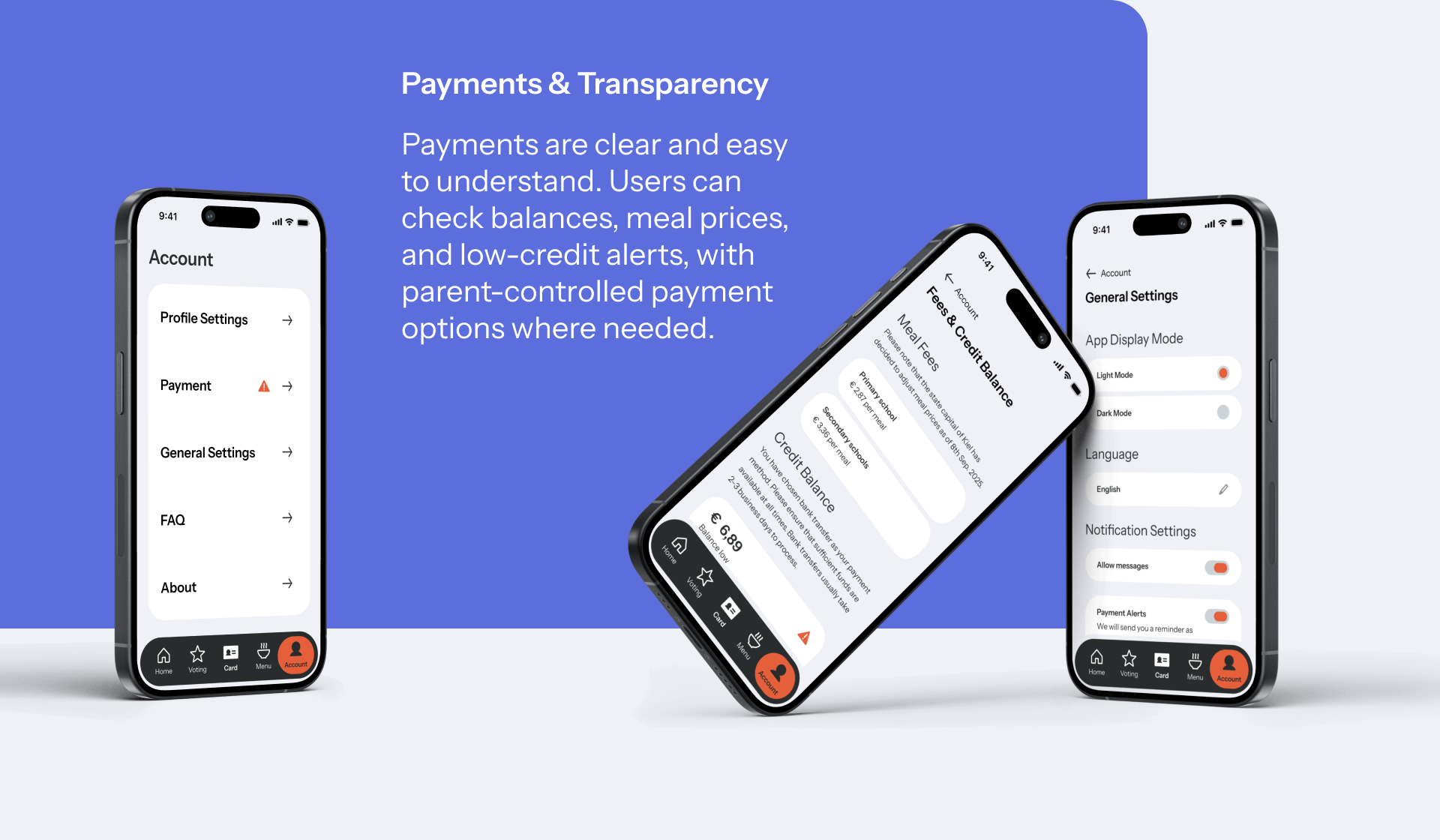 Mobile App Design Concept - screen of a mobile app for ordering school meals