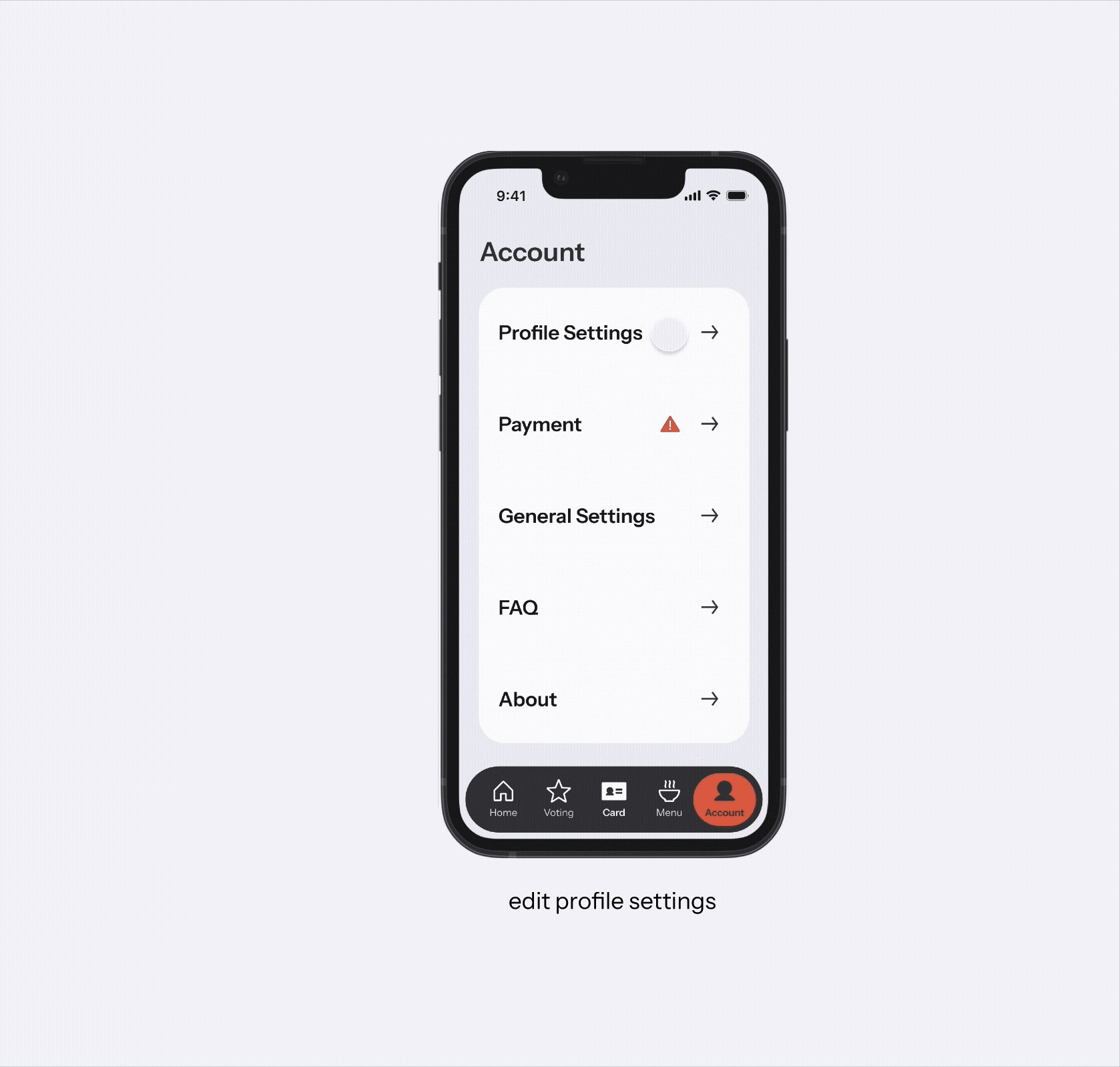 Animated interaction concept for the mobile app