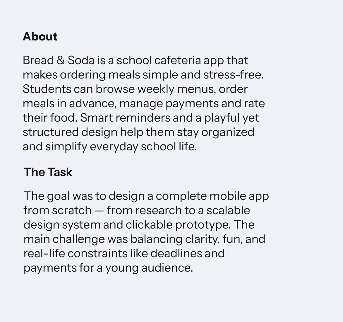 Mobile App Design Concept - screen of a mobile app for ordering school meals