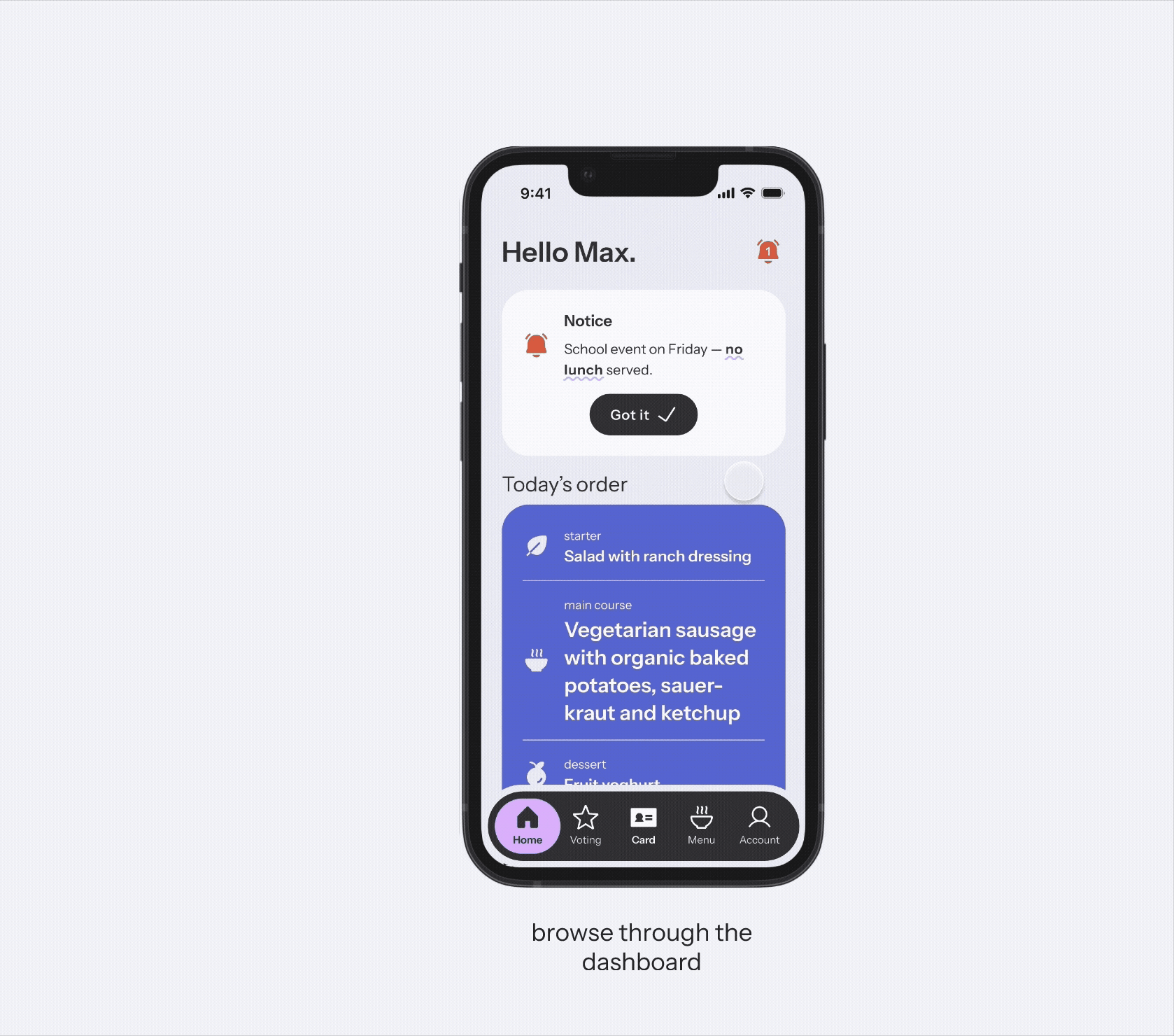Animated interaction concept for the mobile app