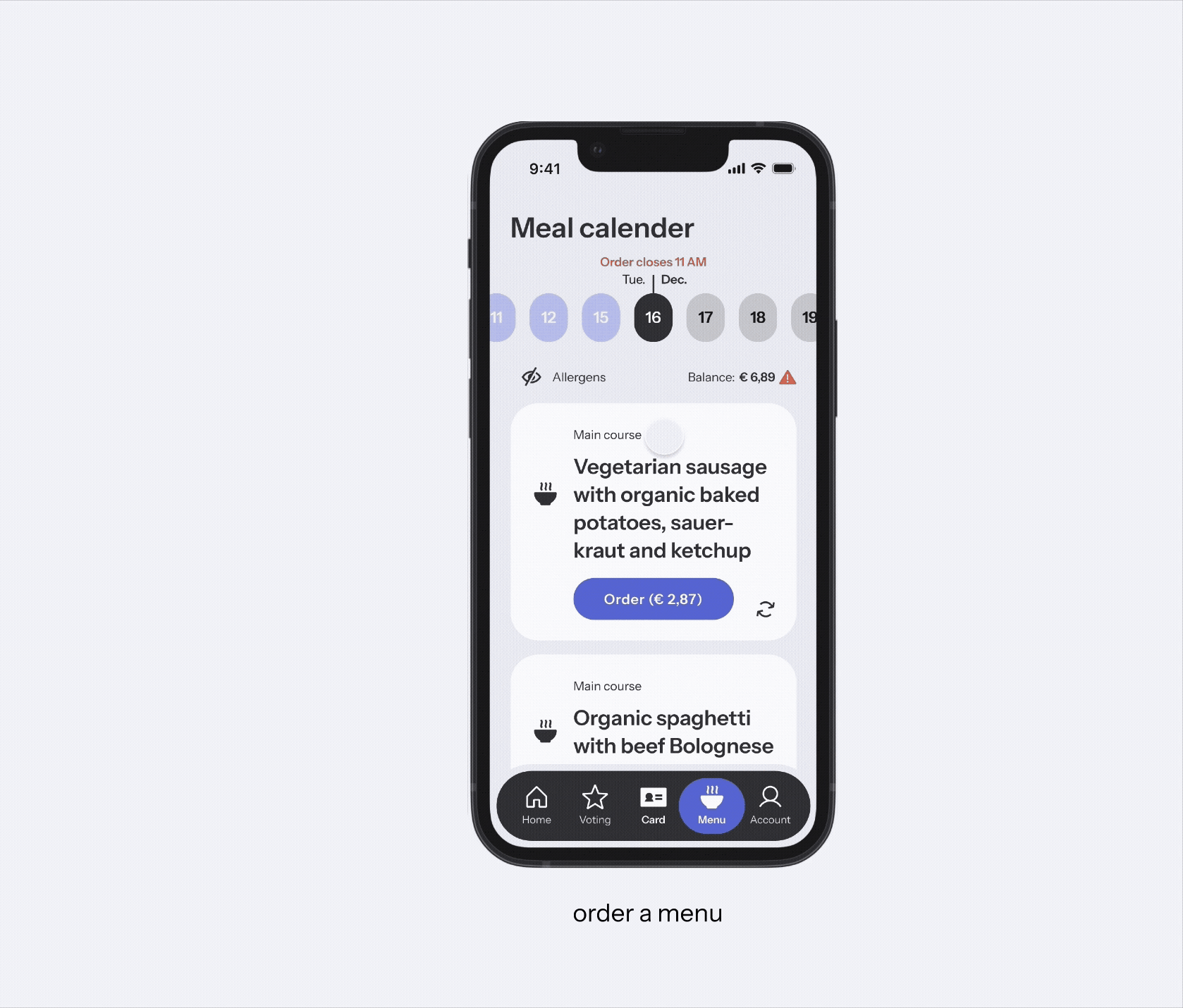Animated interaction concept for the mobile app
