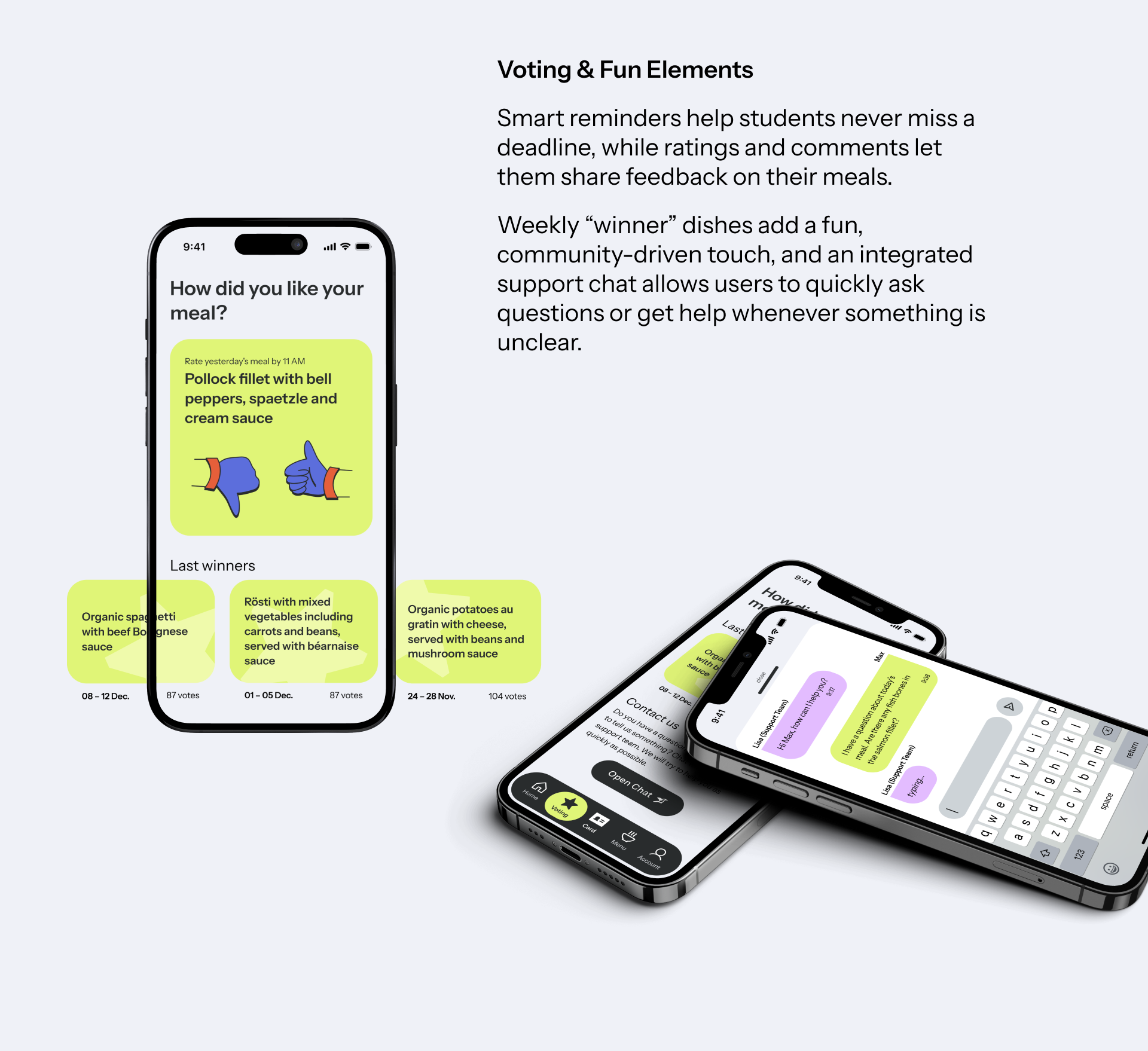Mobile App Design Concept - screen of a mobile app for ordering school meals