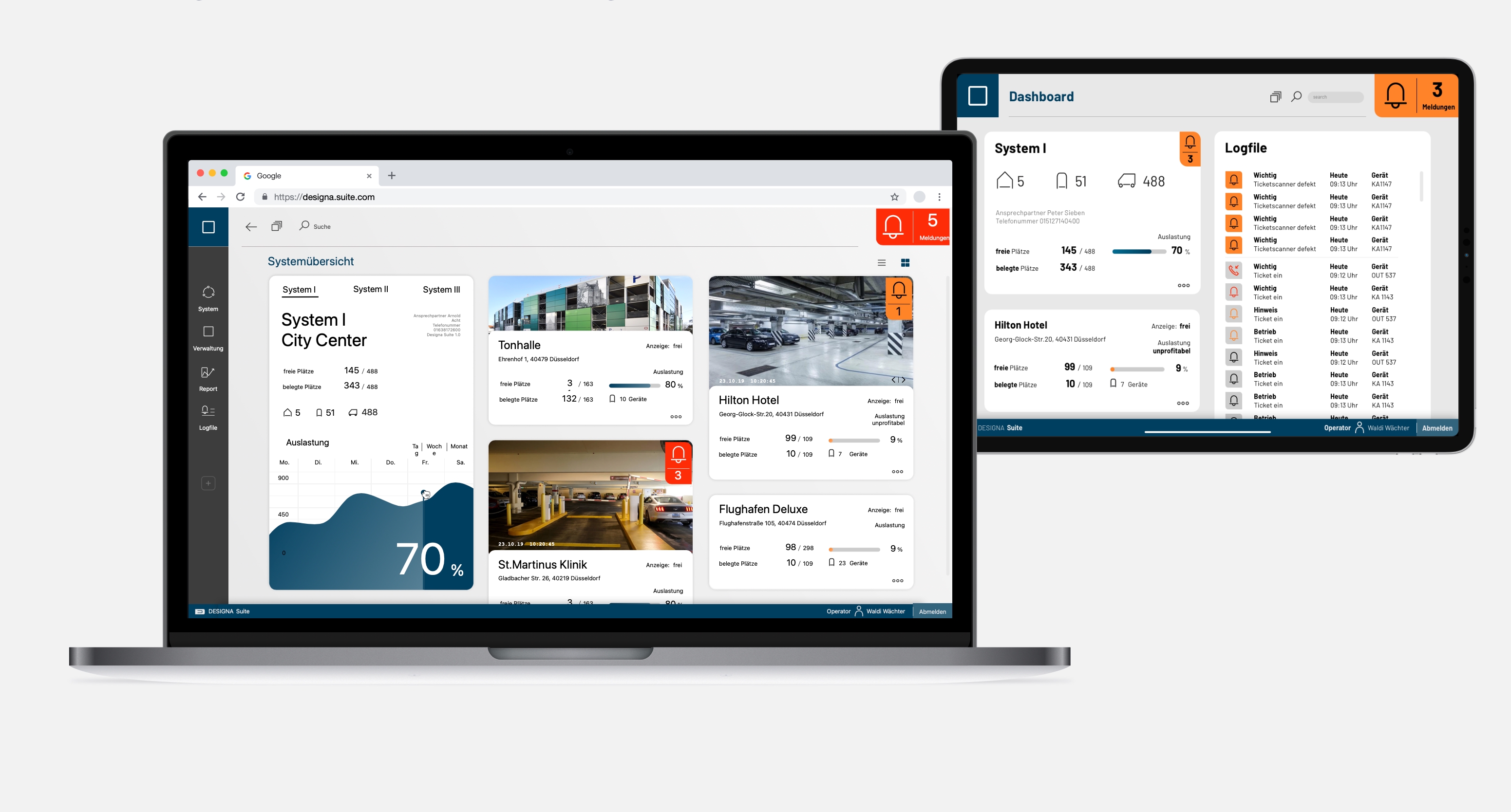 Web Design Concept - mockups of parking management software on desktop and mobile devices