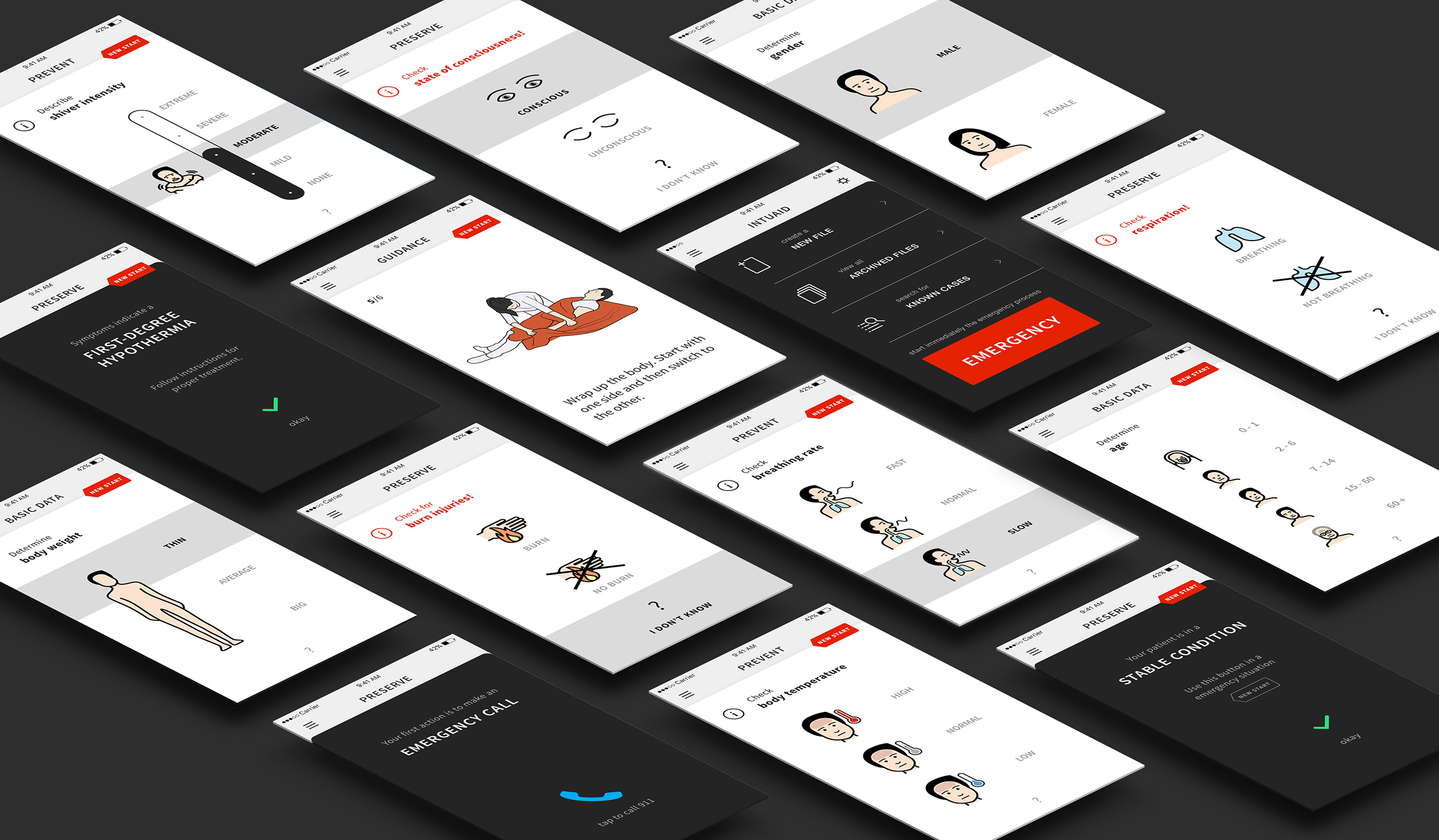 App Design Concept - App Screens of a first aid app for sea rescuers