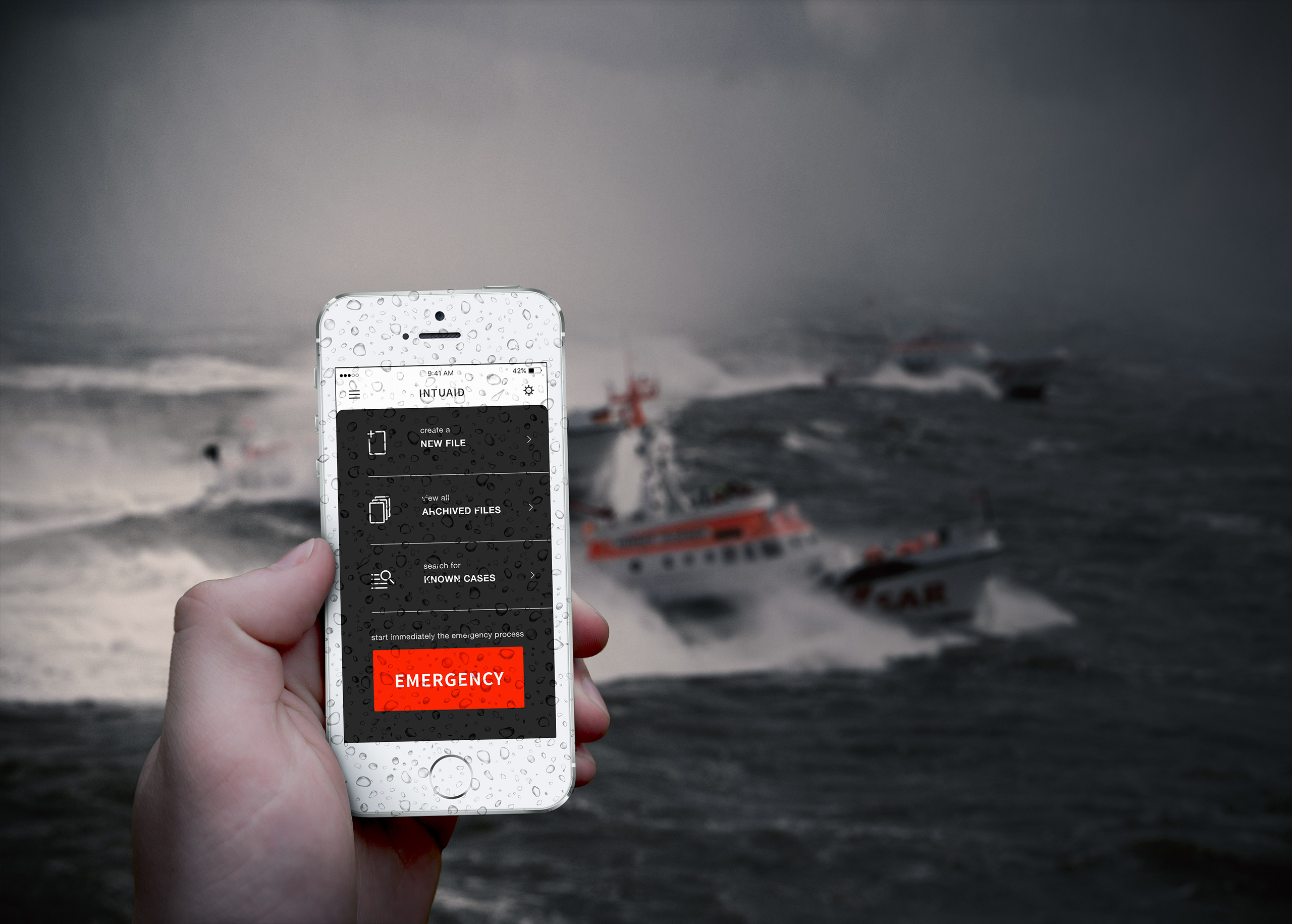 App Design Concept - context picture of a first aid app for sea rescuers