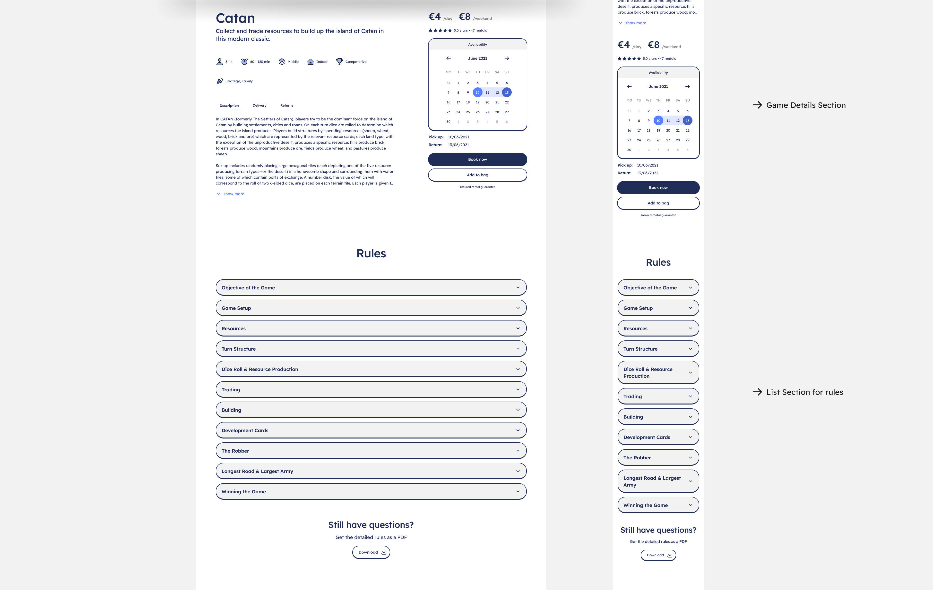 Responsive Design Concept - screens of a games platform website